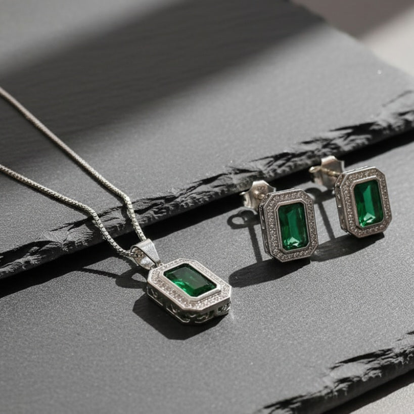 Green Emerald Silver Chain