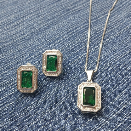 Green Emerald Silver Chain