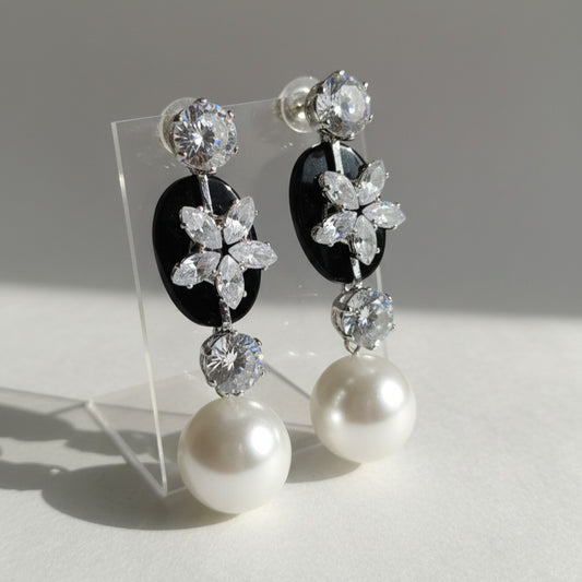 Black Pearl With Zircan Earrings